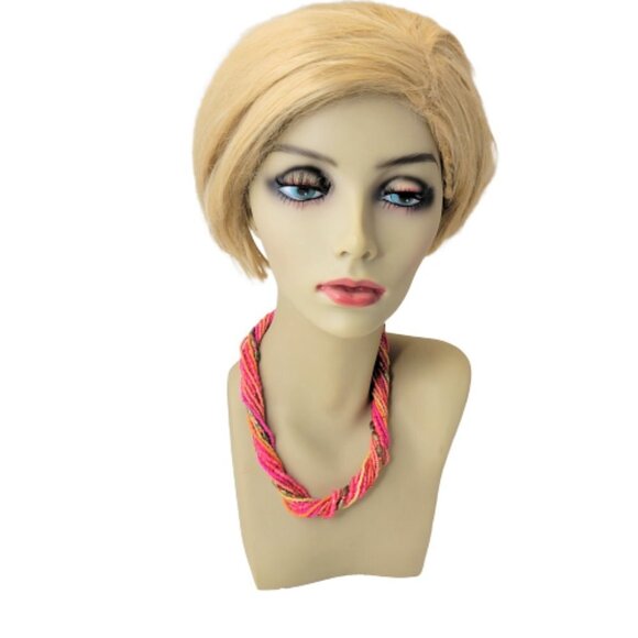 PINK and Orange Necklace, Beaded Twist 13 Strand Bead Necklace - Picture 1 of 10